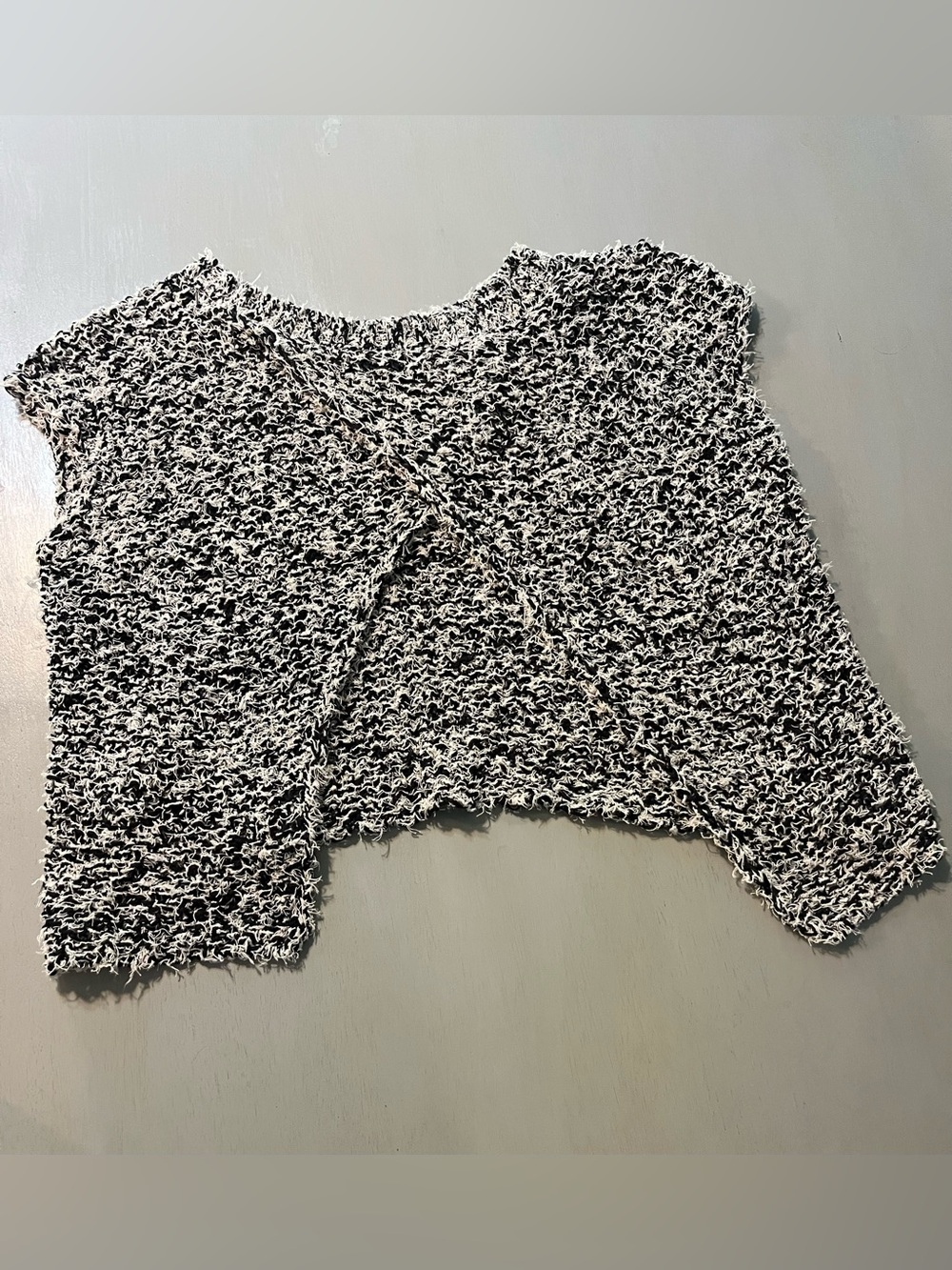 Eileen Fisher Black and White Textured Cropped Crew Sweater